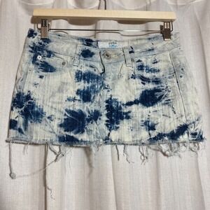 Acid Wash Micro Mini Skirt Piper & Blue Women Blue White Tie Dye Raw Hem Denim 3